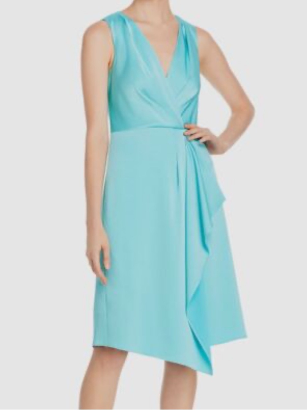 Kobi Halperin‎ Women's Blue Cyan Limore V Neck Sleeveless Faux Wrap Dress Size 8